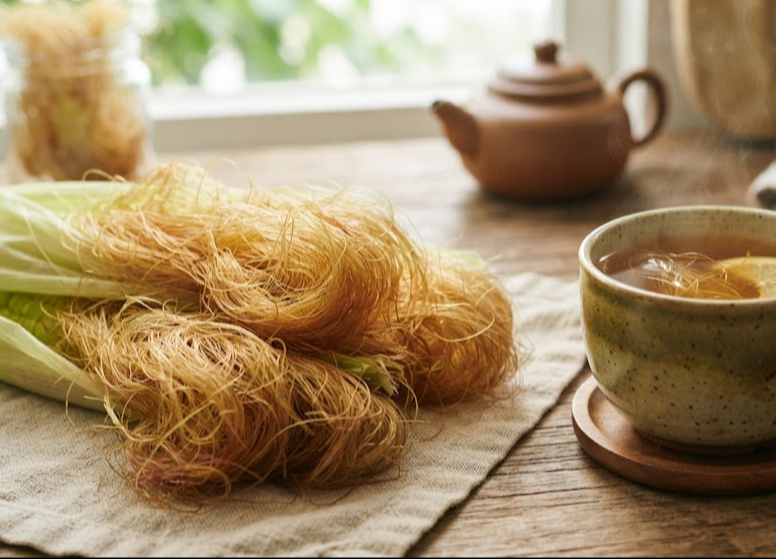Trà râu ngô là một lựa chọn hỗ trợ vóc dáng đơn giản, tiết kiệm. Ảnh minh họa AI.