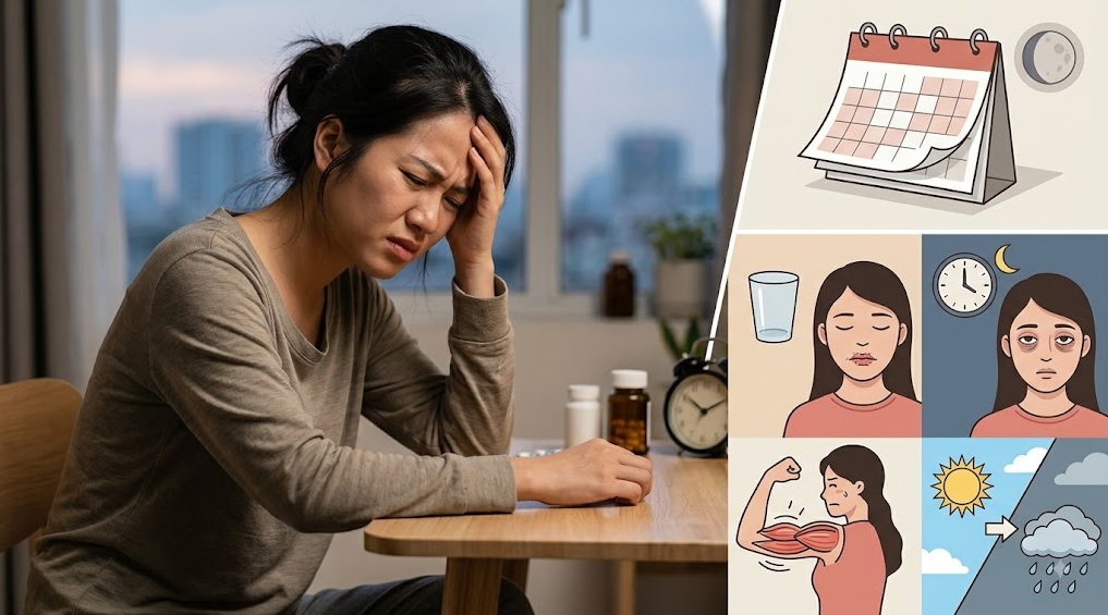 migraine-co-the-xuat-hien-quanh-ky-kinh-va-tro-nen-kho-chiu-hon-khi-di-kem-nhung-yeu-to-nhu-thieu-ngu-mat-nuoc-stress-hoac-thoi-tiet-thay-doi-17864371918891533817947 Đau nửa đầu mỗi tháng: Hãy thử ghi lại kỳ kinh và thời tiết - Ảnh 1.